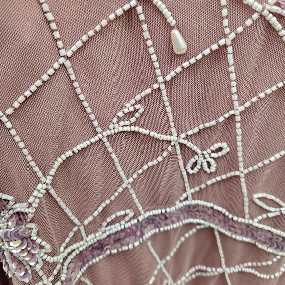 Adrianna Papell Mauve-white beaded dress 20W - Picture 6 of 10